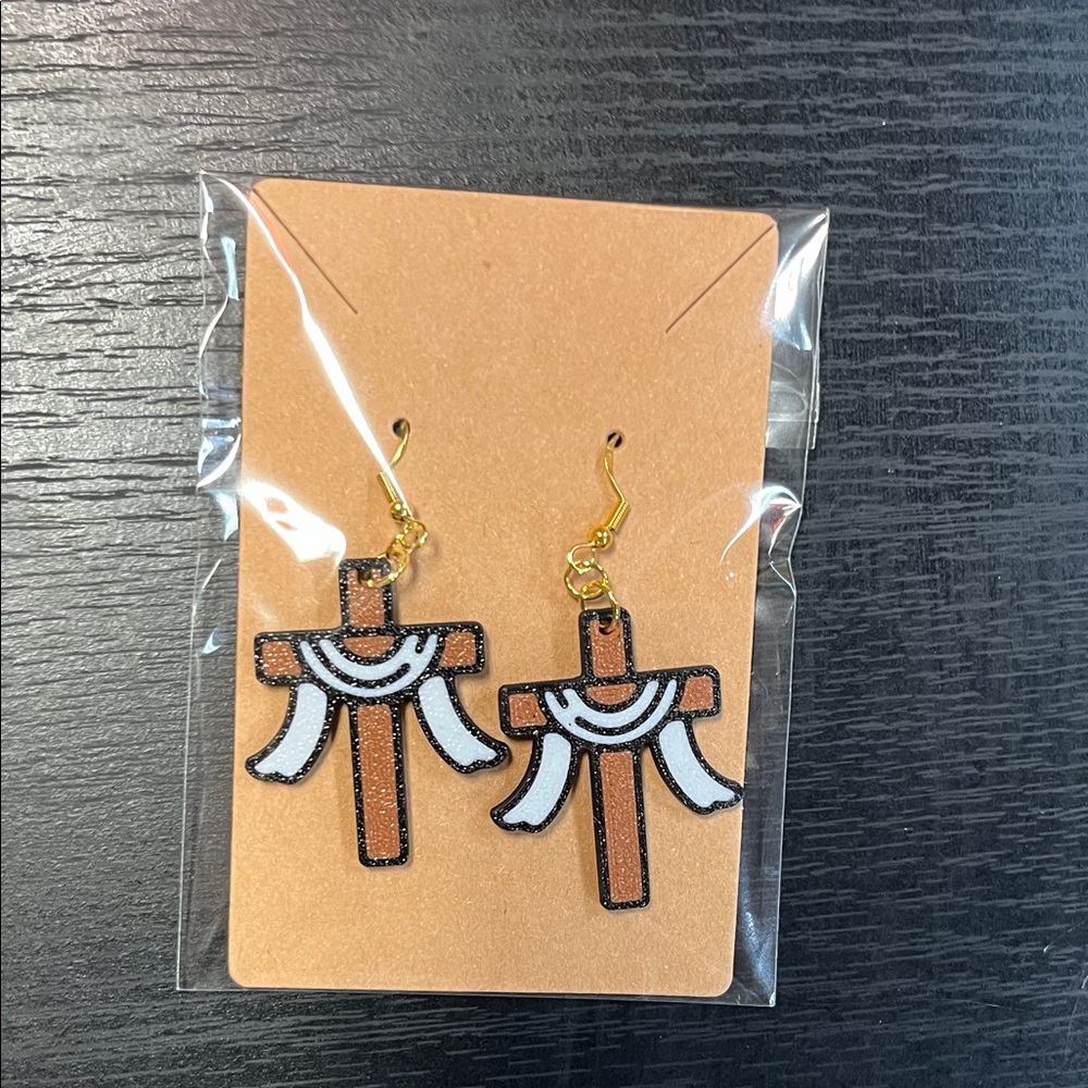 Elegant Gold and Brown Cross Earrings Gold Plated Hypoallergenic